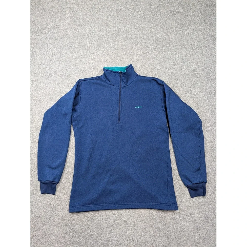 Vintage Patagonia Pullover Mens Medium Blue Capilene 1/4 Zip Fleece USA Hiking